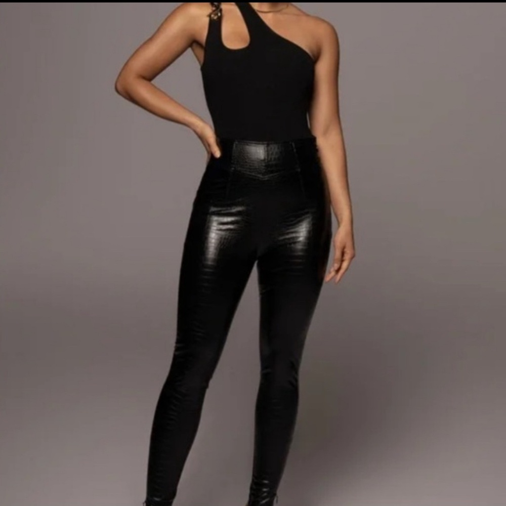 JLUXLABEL Noir Malene Croc High Waisted Pants-Small